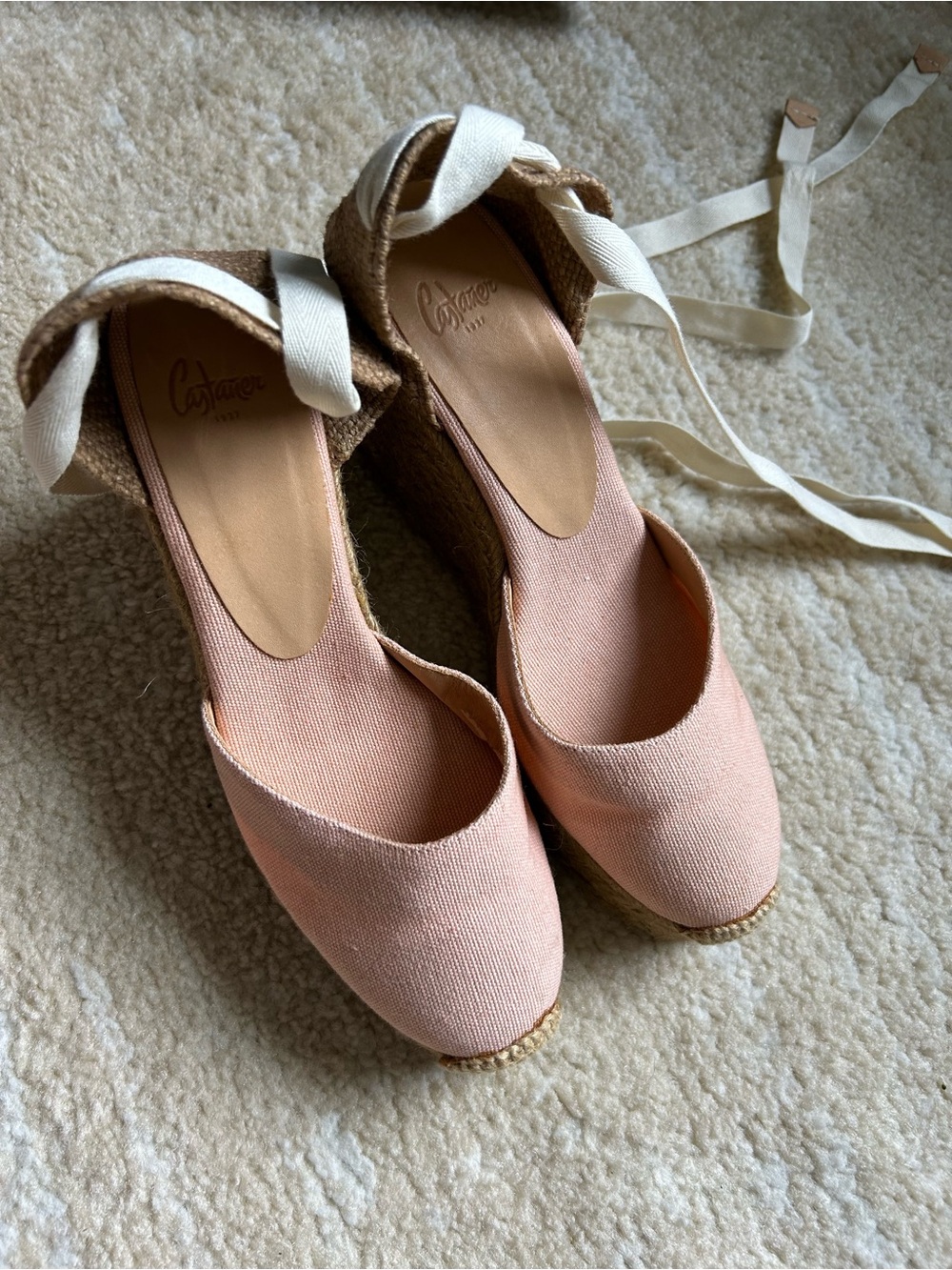 Castañer Chiara Blush Pink Wedge Espadrille Lace Up Sandals EU 38 US 8